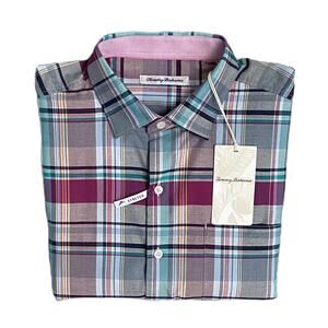 Tommy Bahama Men's Small "Lazlo Cheers Check" Shirt Silk Blend Stretch NEW